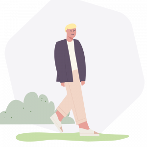 Eine Grafik von einem auf einer grünen Fläche gehenden Mann.