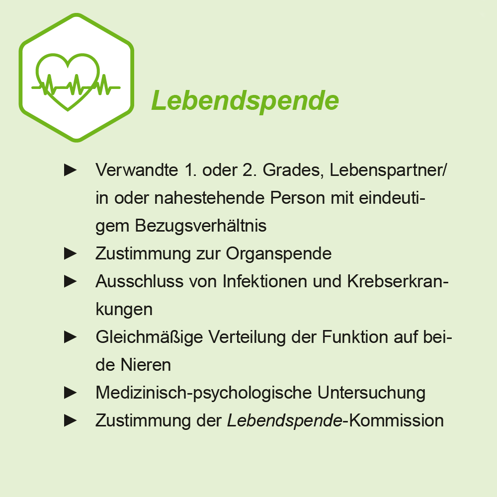 Transplant-Wissen > Infos fuer Spender > Lebendspende, Voraussetzungen, Lebendspende Bedingungen