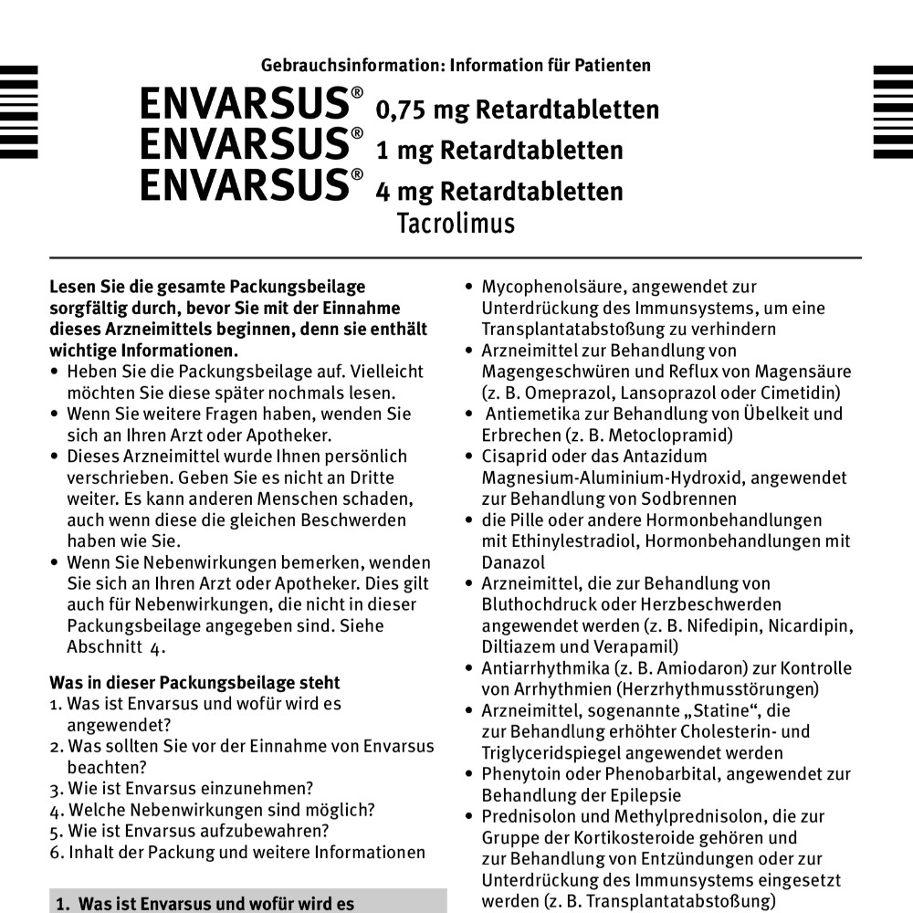 Gebrauchsanweisungen für Patienten Envarsus