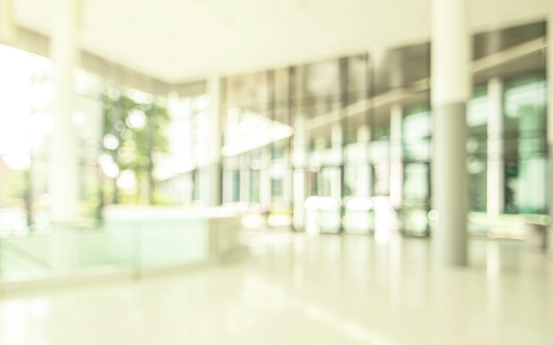 Verschwommenes Bild von einer lichtdurchfluteten Eingangshalle, die ein Transplantationszentrum darstellen soll.