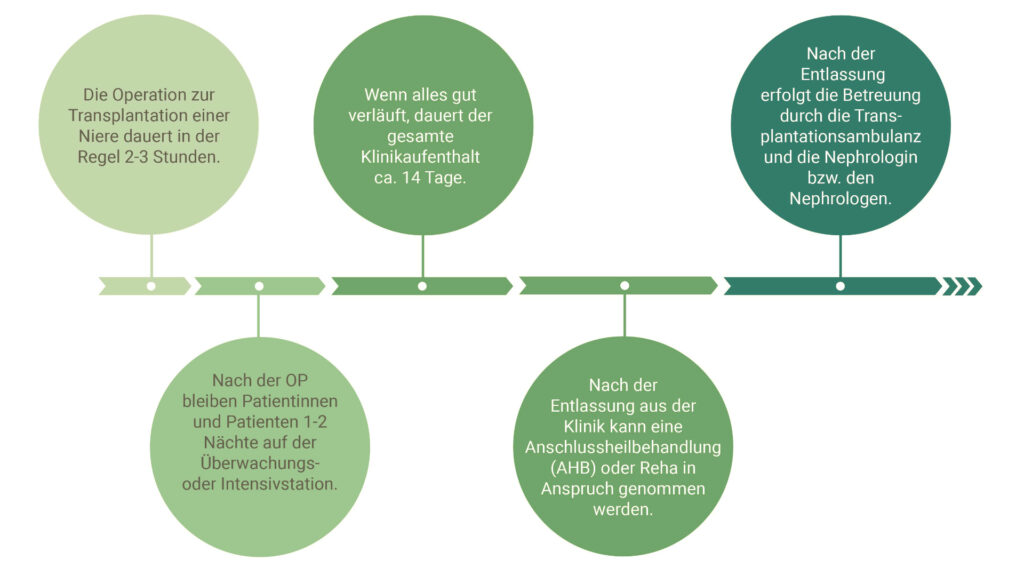 Ein Zeitstrahl veranschaulicht die Abläufe von der Operation bis zur Entlassung in die ambulante Betreuung.