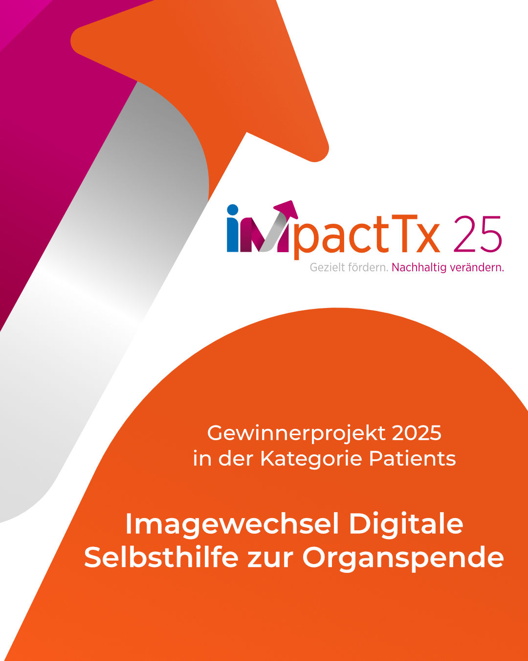 Das Logo für den impactTx 25 mit dem Gewinnerprojekt "Imagewechsel Digitale Selbsthilfe zur Organspende"