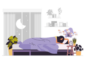 Illustration einer Person, die nachts im Bett liegt.