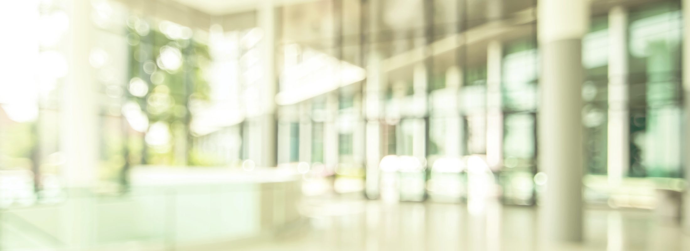 Verschwommenes Bild von einer lichtdurchfluteten Eingangshalle, die ein Transplantationszentrum darstellen soll.